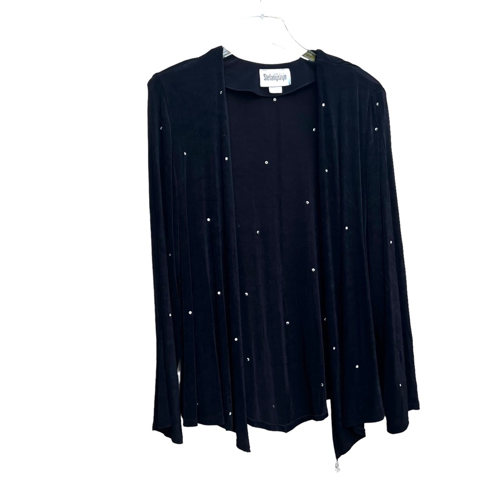 Vintage Stefanyszyn Black Sparkle Crystal Embellishment Open Front Cardigan 1X